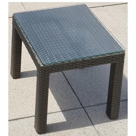 Rattan Tisch mit Glasplatte